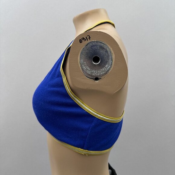 Anthropologie U-Neck Stretch T-Back Sports Bra Top Blue White Yellow Trim Size S - Picture 4 of 7
